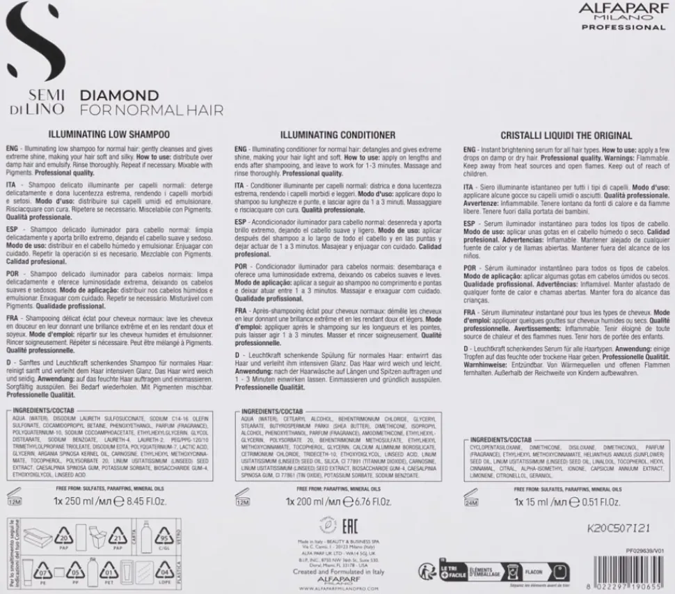Alfaparf Milano Holiday Kit Set Semi di Lino Diamond 465 ml