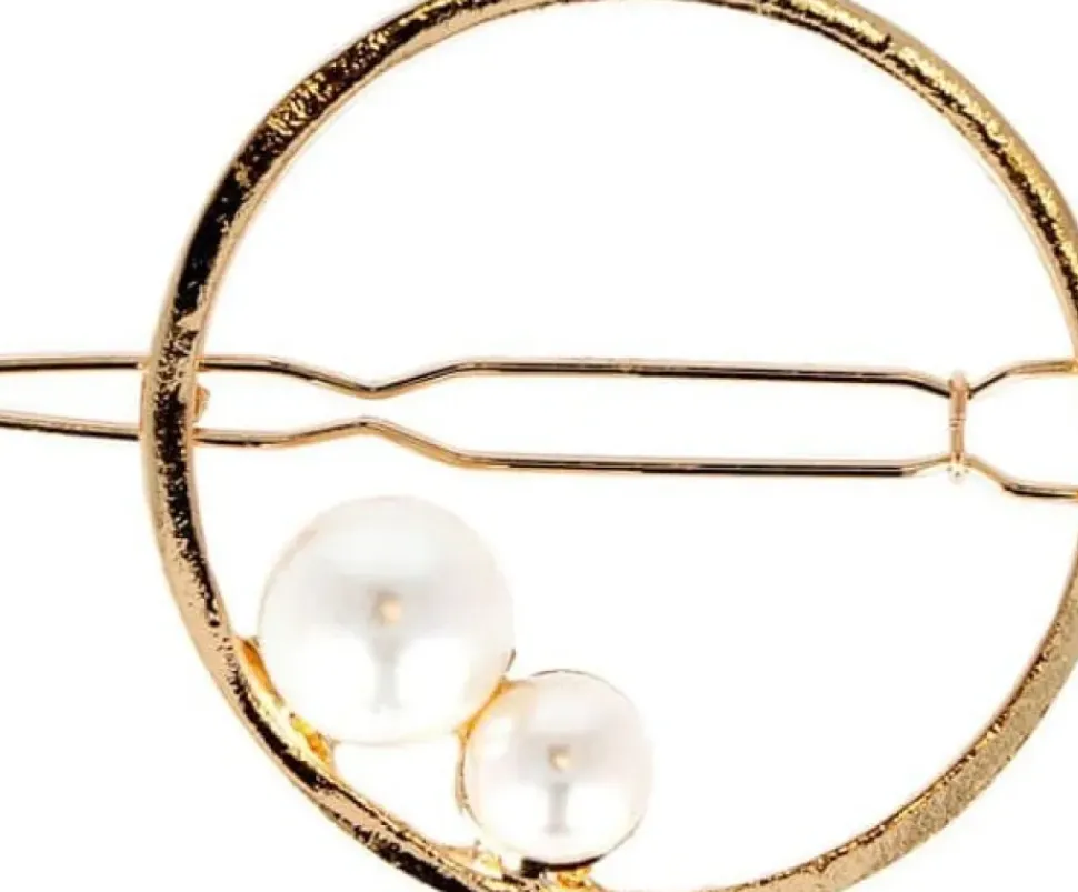 Eurostil - Round Golden Hair Grips With Pearls - 2 Pcs