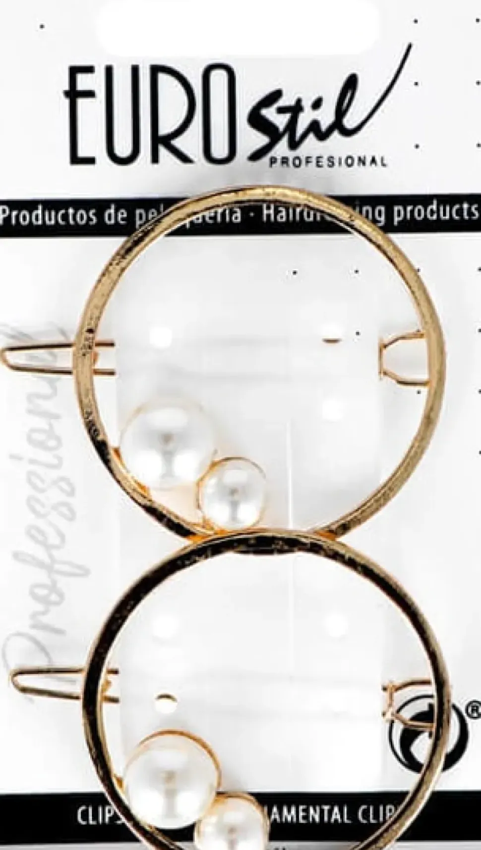 Eurostil - Round Golden Hair Grips With Pearls - 2 Pcs