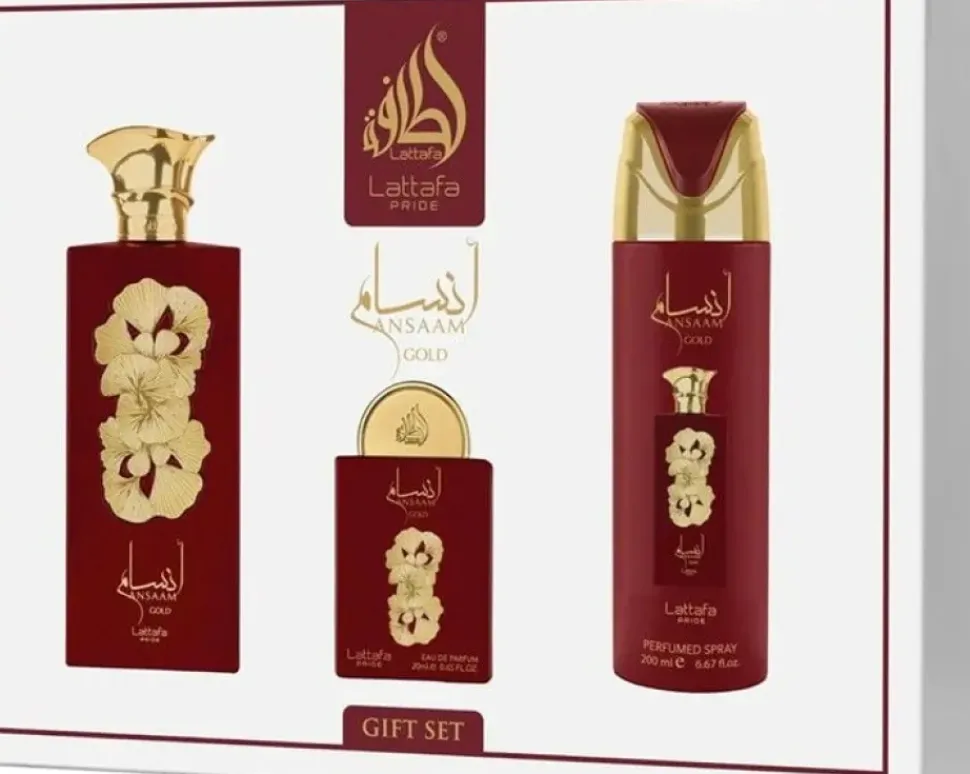 Lattafa Pride Ansaam Gold 100 ml EDP + 20 ml EDP + 200 ml Deodorant