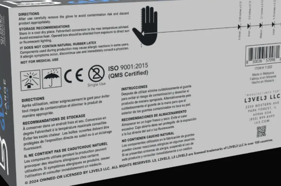L3VEL3 Blue Small Professional Nitrile Gloves 100 Pack