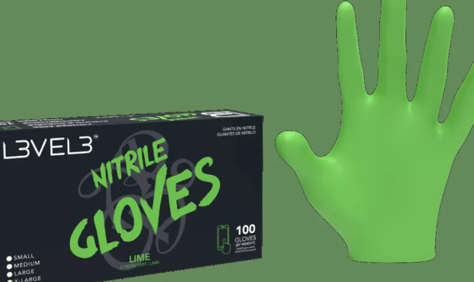 L3VEL3 Lime Large Professional Nitrile Gloves 100 Pack