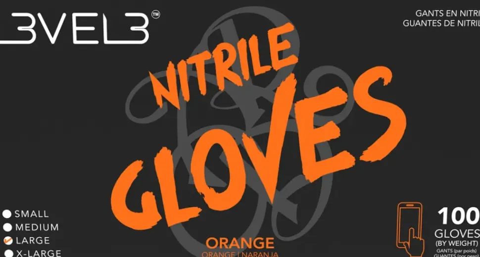 L3VEL3 Orange Small Professional Nitrile Gloves 100 Pack