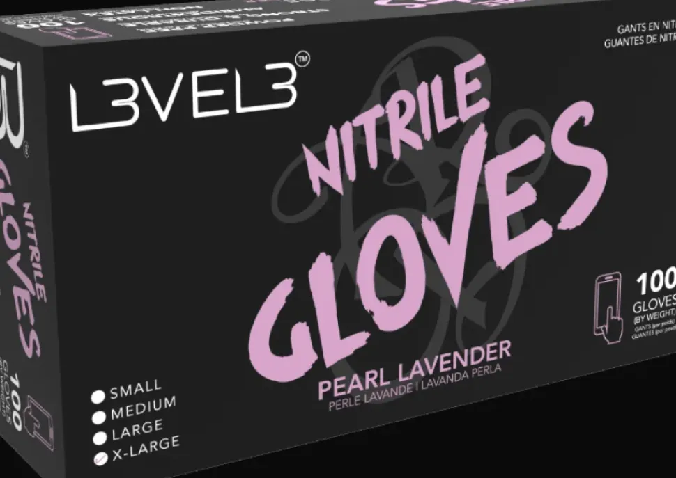 L3VEL3 Pearl Lavender Large Professional Nitrile Gloves 100 Pack