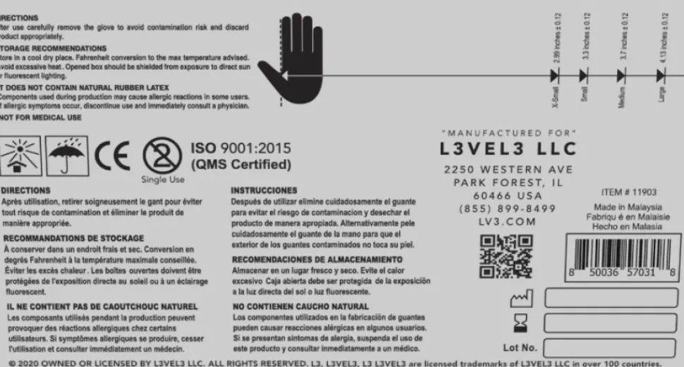 L3VEL3 Pearl Lavender X-Large Professional Nitrile Gloves 100 Pack