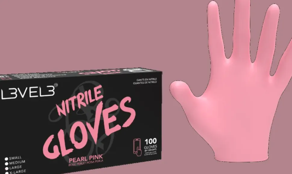 L3VEL3 Pearl Pink Medium Professional Nitrile Gloves 100 Pack
