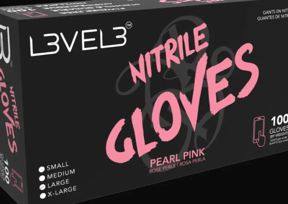 L3VEL3 Pearl Pink Medium Professional Nitrile Gloves 100 Pack