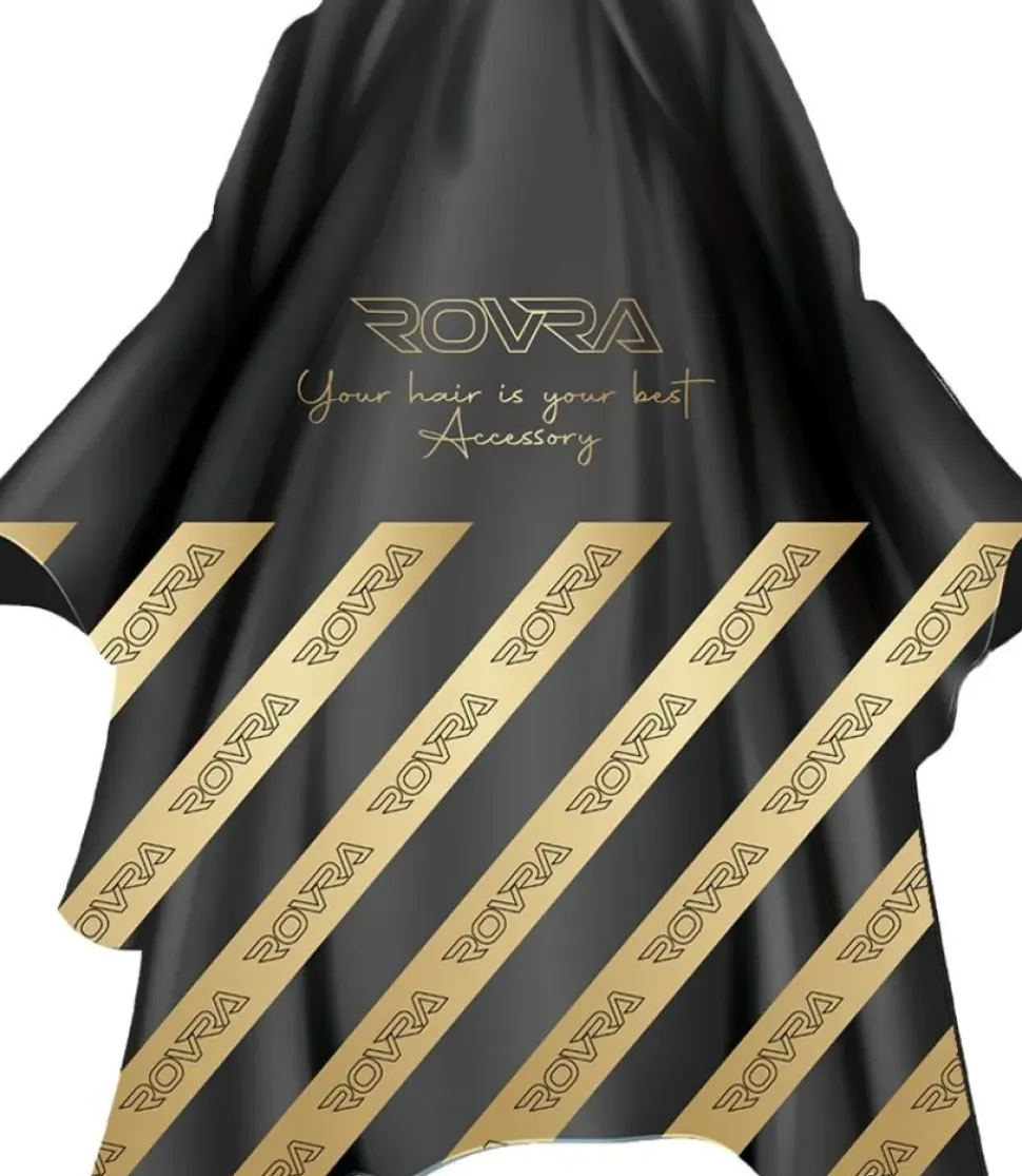 Rovra Barber Cape With Logo - Black & Gold