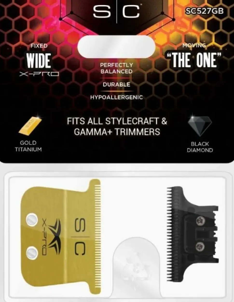 StyleCraft Replacement Fixed Gold Titanium X-Pro Wide Hair Trimmer Blade with The One