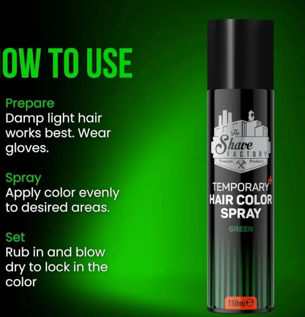 The Shave Factory Temporary Hair Color Spray Green - 150 ml